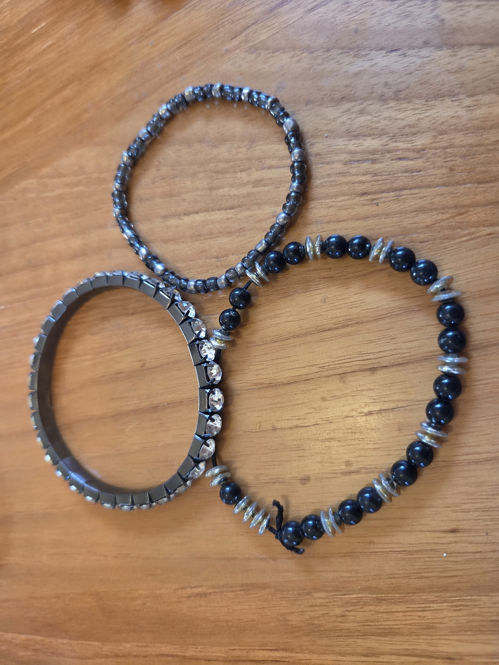 3pc Black, Gunmetal & Rhinestone Bracelet Stack Bundle | Goth Grunge Boho